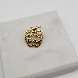 Special Teacher Apple Lapel Pin Gold Tone Filigree Tiny Pin